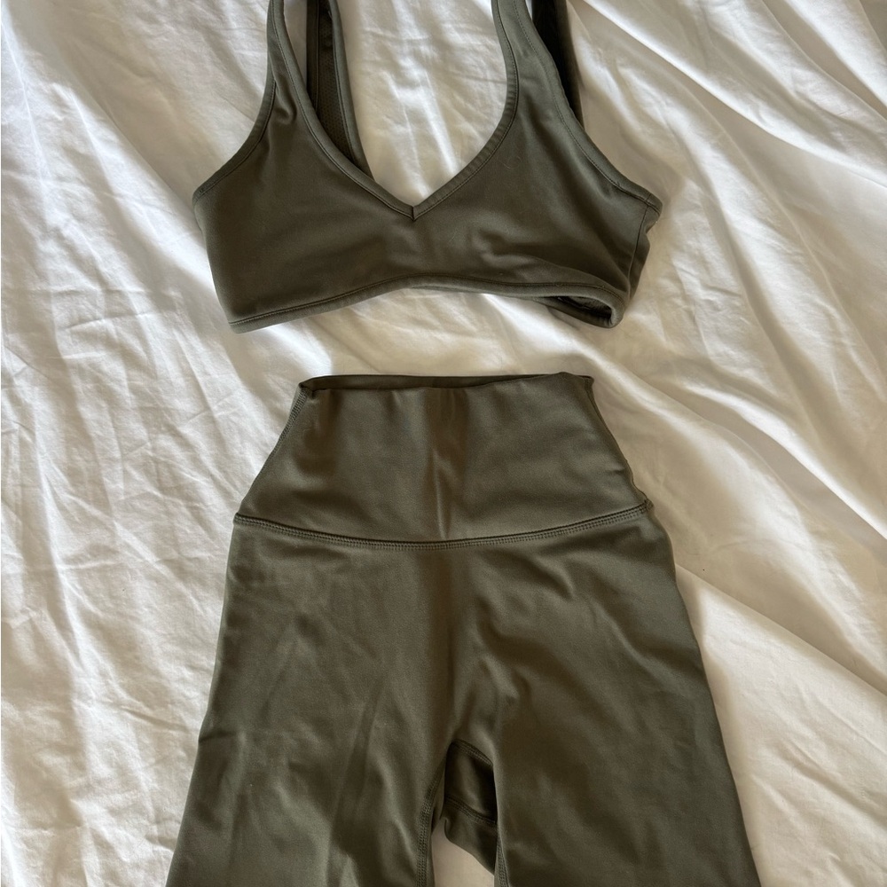 CSB Olive Green Sports Bra and shorts